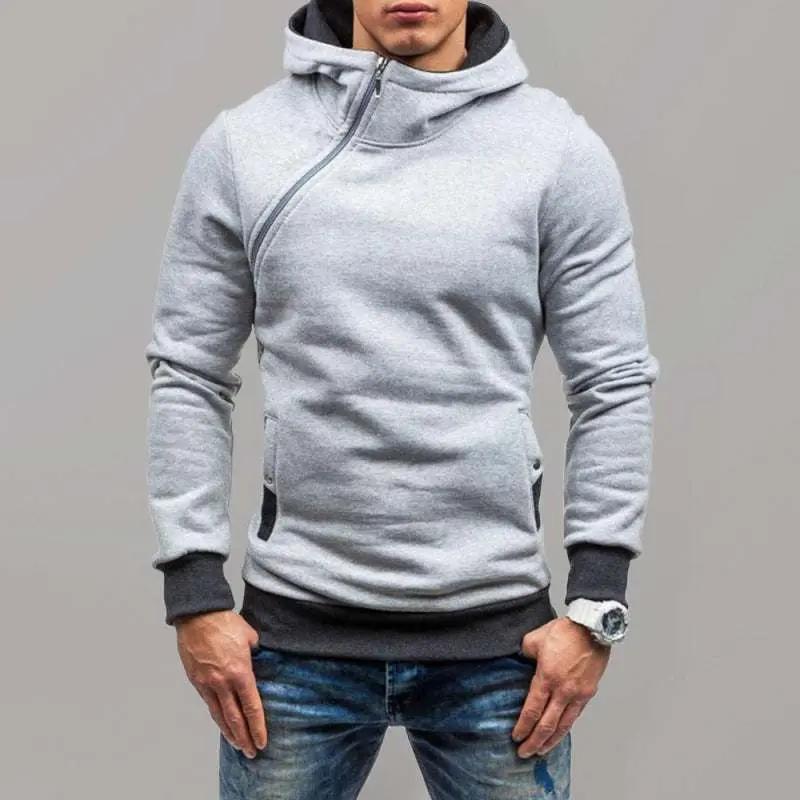 kakaclo Stylish Men's Long-Sleeve Hoodie with Diagonal Zip - Apparel | MENLL